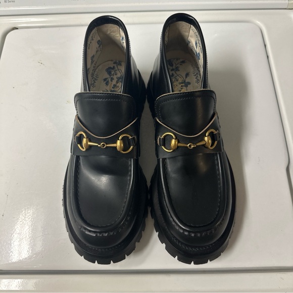 Gucci Horsebit Loafer Mens 9 Black Leather Lug Sole - Picture 1 of 5